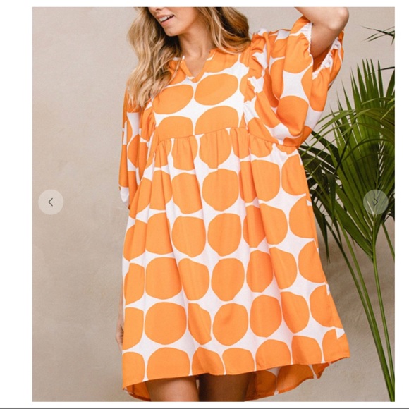 #12 Boho Large Polka Dot Print Quarter Sleeve Swing Dress - Picture 4 of 5